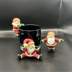 Polystone Santa Lamp & Pot Perchers Set Of 3 Christmas Holiday New Open Box